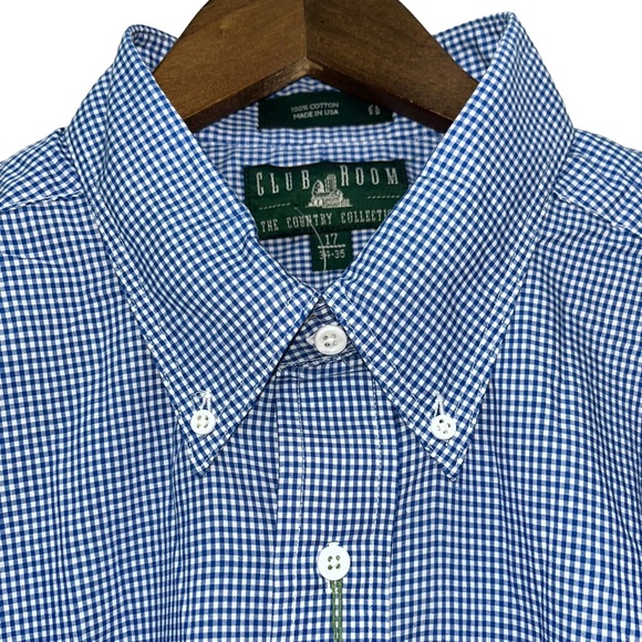 SOLD Club Room Men’s Country Collection Blue Gingham Long Sleeve Sz 17 34-35 - Picture 5 of 7